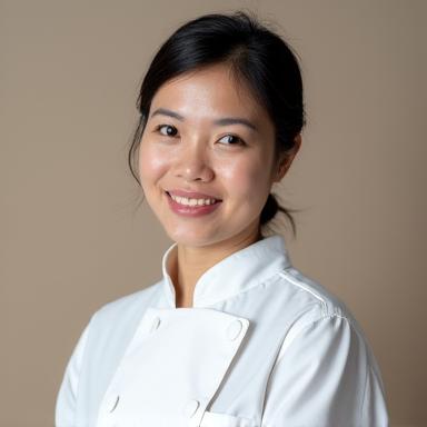 Portrait of Chef Sophia Wong, pastry chef, elegant and creative.