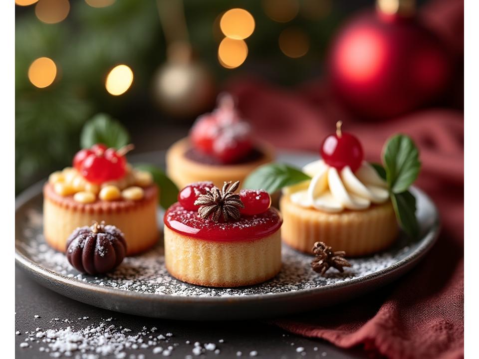 Elegant festive desserts in a holiday setting